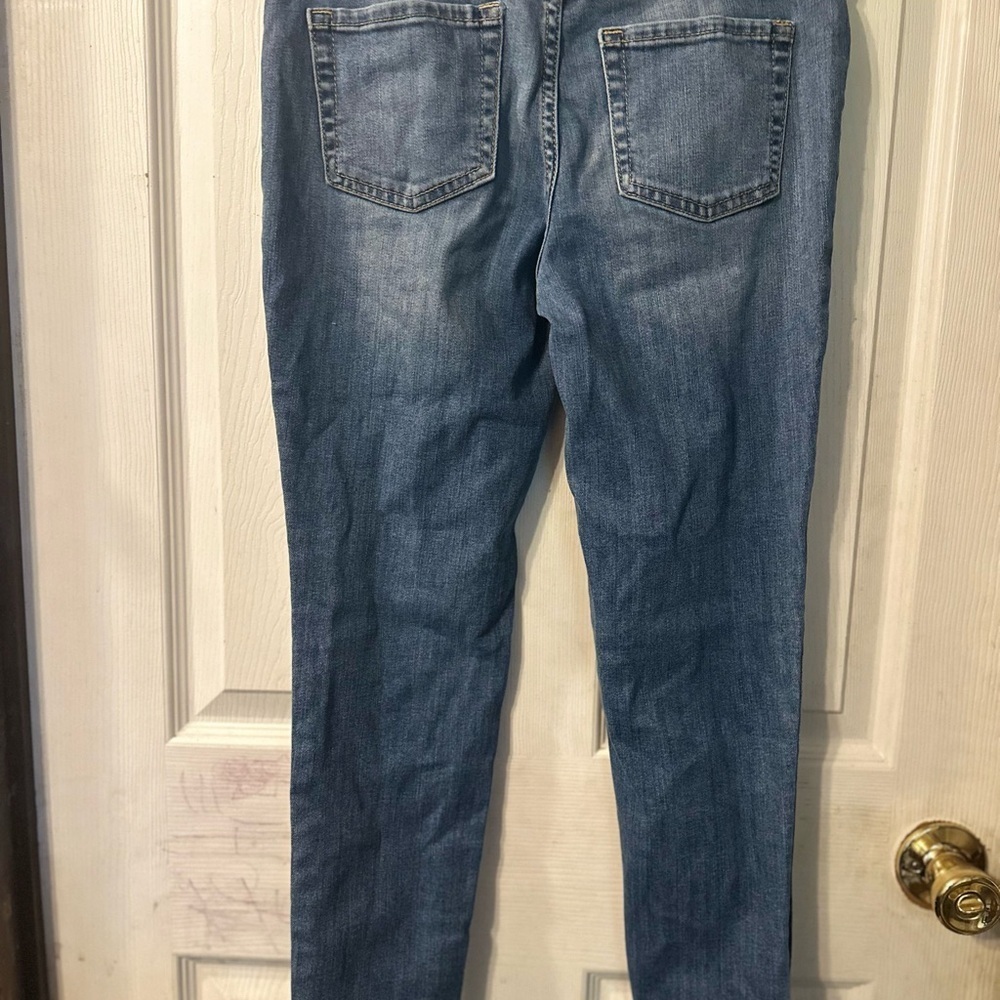 Cat & Jack Jegging Size 14 Blue Patchwork Girls Stretch Jeans Snap Closure - Picture 4 of 4